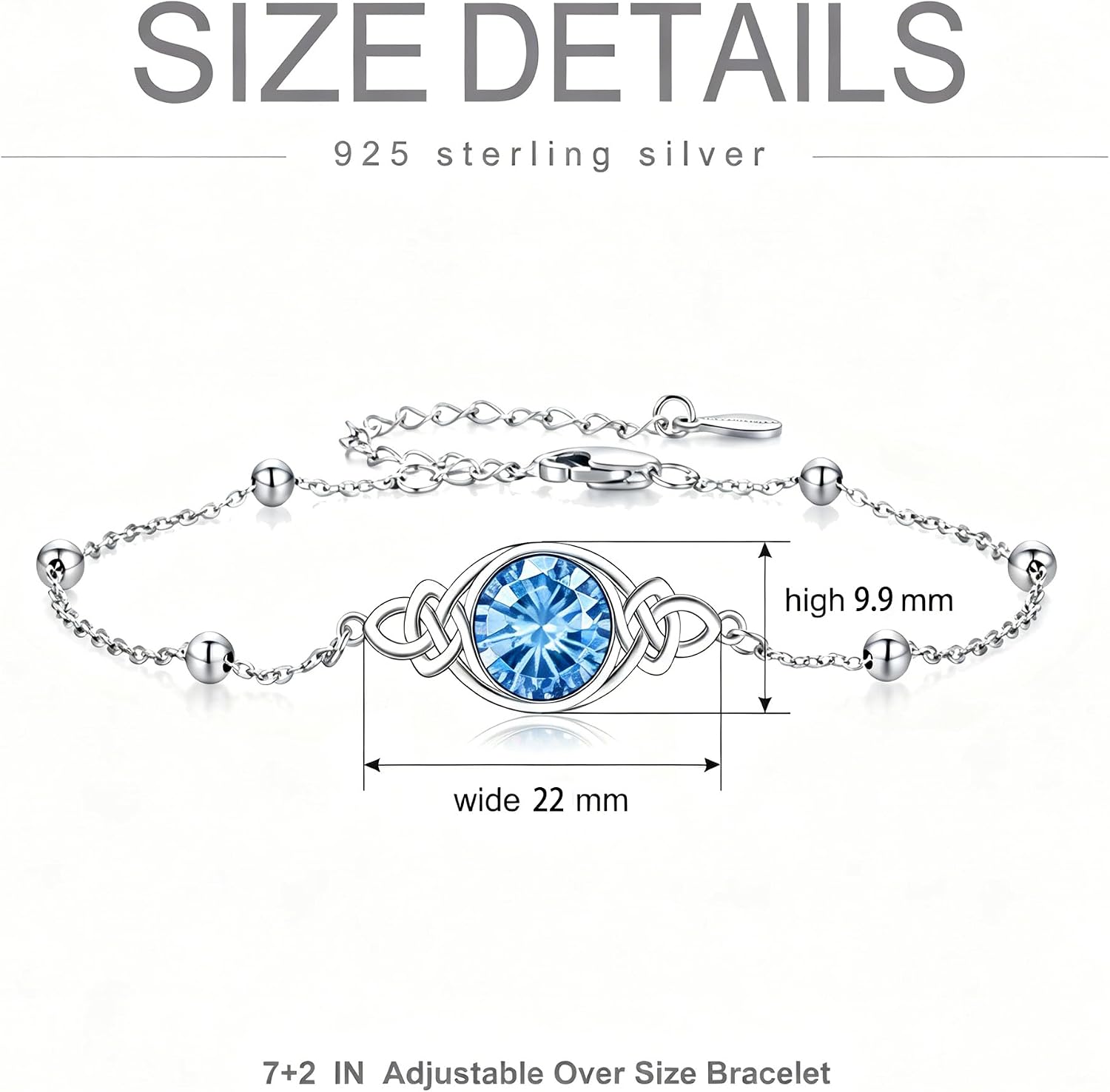 Dorunmo 925 Sterling Silver Irish Infinity Celtic Knot Birthstone Anklet Bracelets with 12 Months Birthstone Birthday Jewelry Gifts for Women Mom