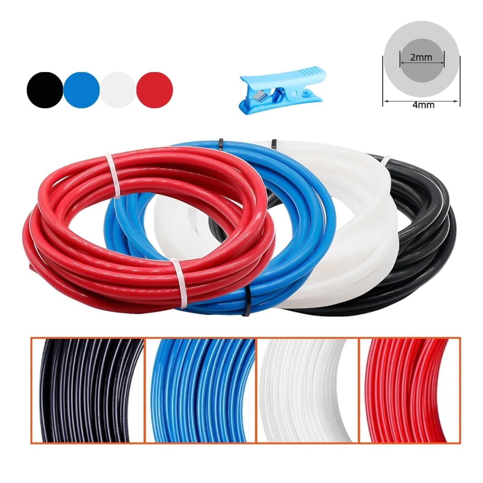 Compatible con Creality, tubo de PTFE de 5M for extrusora Ender 3/CR-10 | Tubo de teflón de filamento de 1,75mm, ID 2mm OD 4mm, extrusora Bowden con cortador, pieza de impresora 3D(White)