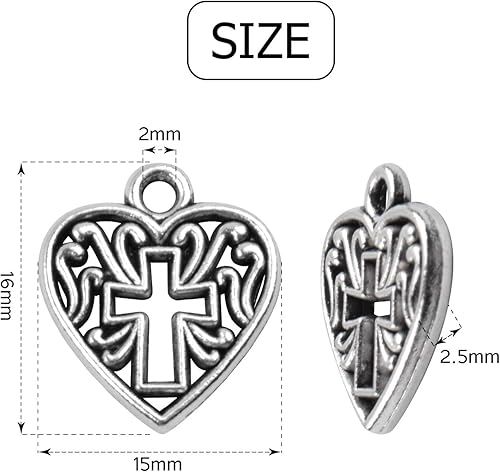 Miniatura 3 de Aylifu Heart Cross Charms, 50 Pieces Alloy Metal Love Heart with Cross Charms Pendants for Making Bracelet Necklace