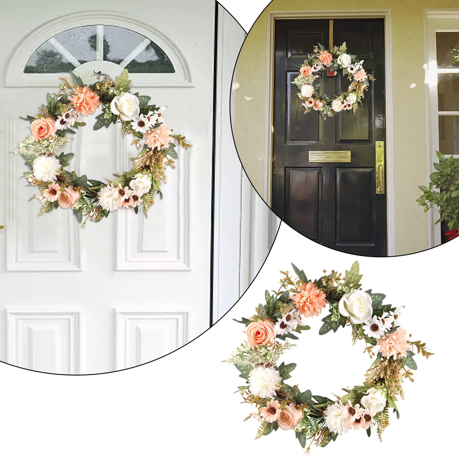 Türkranz, Künstlicher Blumenkranz, Sommer-Türkranz, Floraler Rattan-Türkranz Mit Großer Schleife, Wand-/Veranda-Hängekranz Für Wand, Hochzeit, Festival, Party, Heimdekoration, Ros,Rose Gold