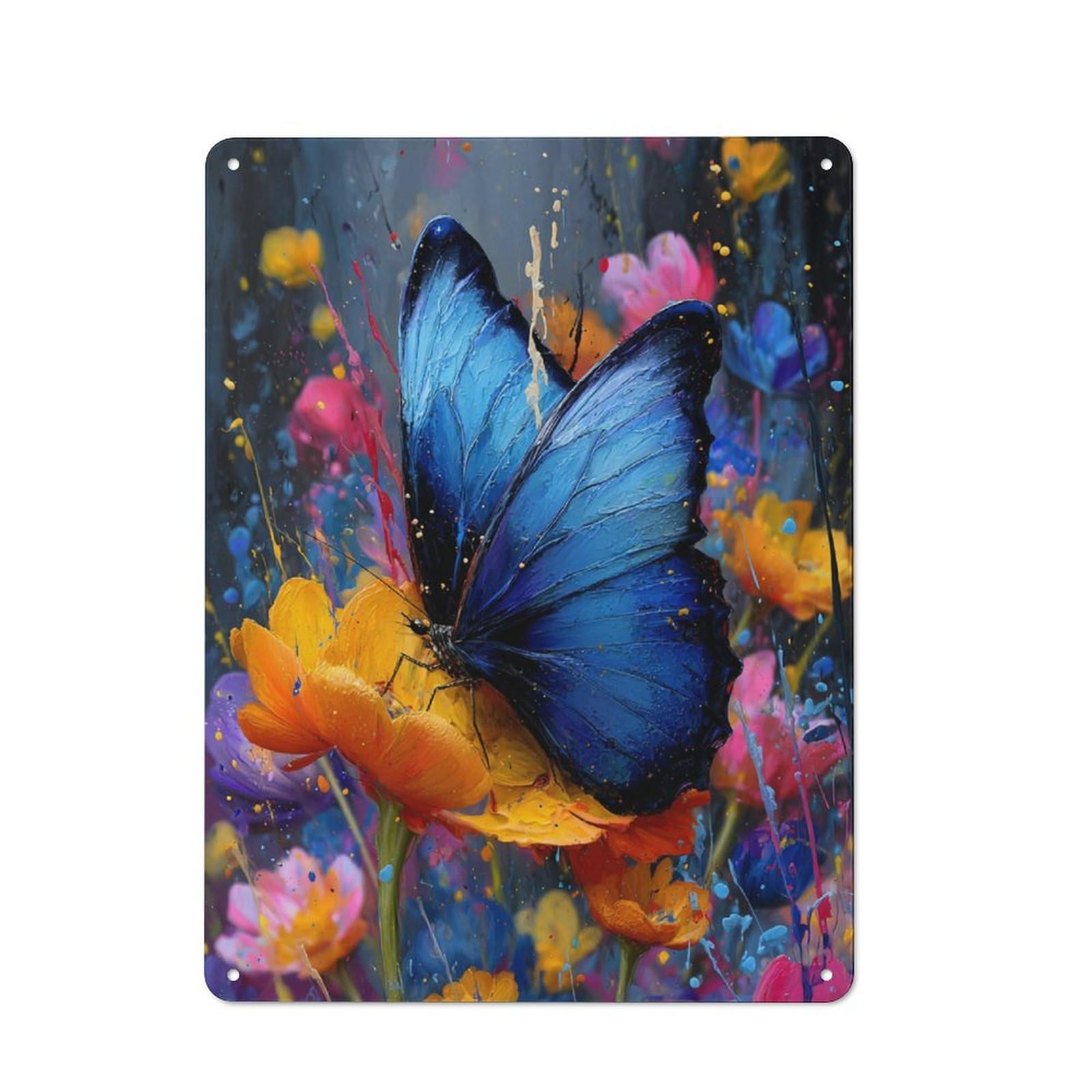 Junmoney Vibrant Butterfly Bloom -1 Metal Wall Sign 40X30cm Featuring For Workshop Wall, For Makers And Diy Enthusiasts