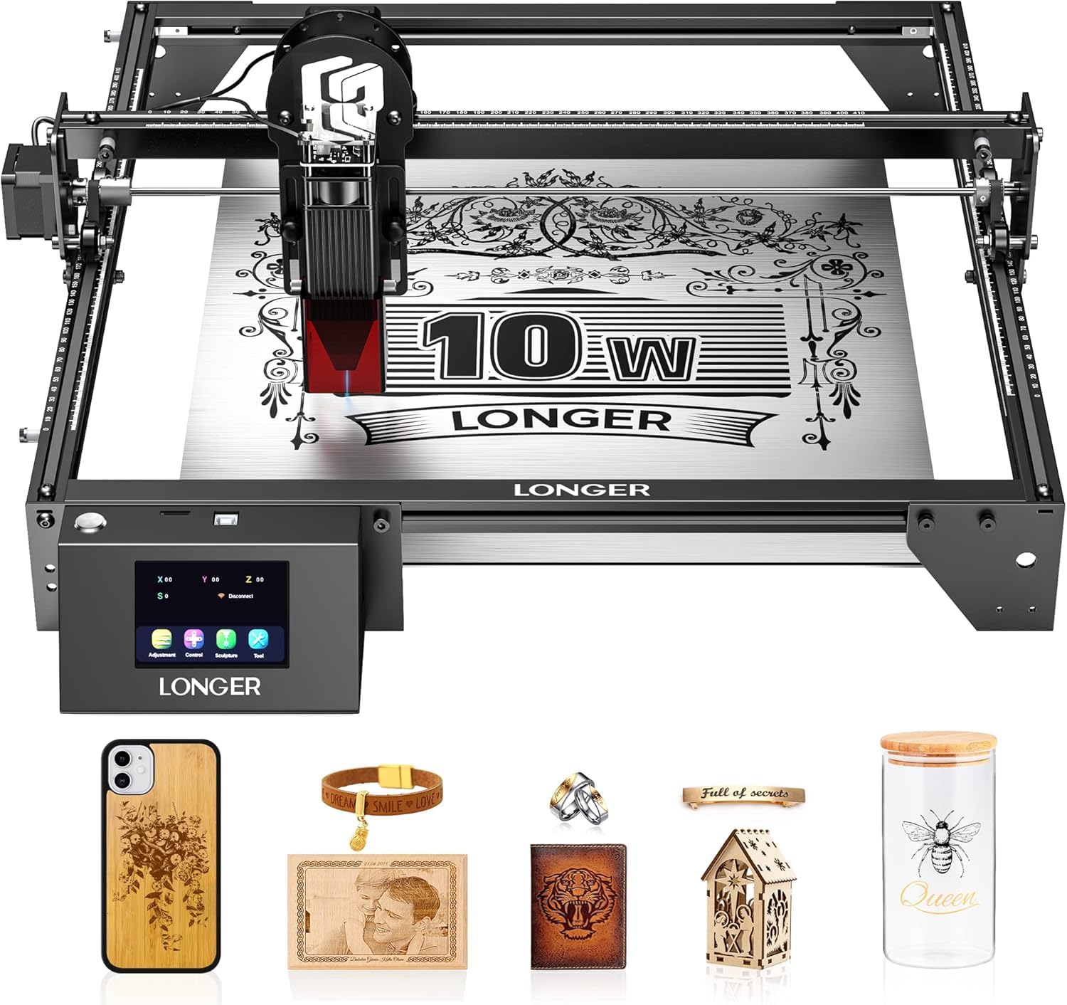 LONGER Laser Engraver Ray5 10000MW Higher Precision DIY Laser Engraving Machine with 3.5" Touch Screen, 400x400mm, 0.06mm Laser Spot 10000mm/min, Offline Usage CNC Laser Cutter for Wood Metal