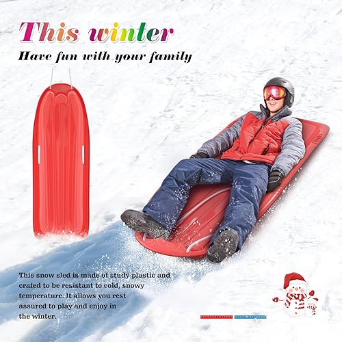Miniatura 49 de AGPTEK Trineo de nieve duradero de 35/47 pulgadas para niños, niñas y adultos, con asas integradas y cuerda de tracción