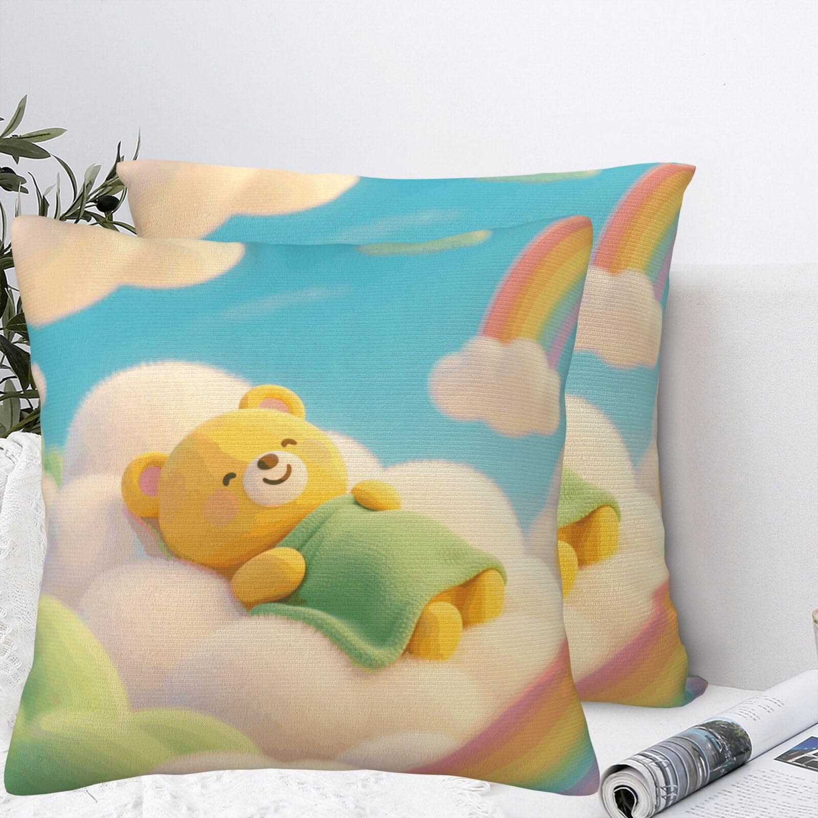 LMNGH Cute Bear Plush Throw Pillow Covers 16"X16",Soft Cozy Couch Cushion Covers Decorative Pillow Cases for Holiday Home Bedroom Sofa Decors