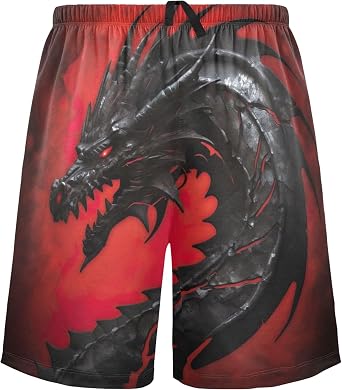 Joisal Black Dragon Black Red Pajama شورت رجالي للجري في صالة الألعاب الرياضية، شورت نوم مرن ناعم Pj مضحك