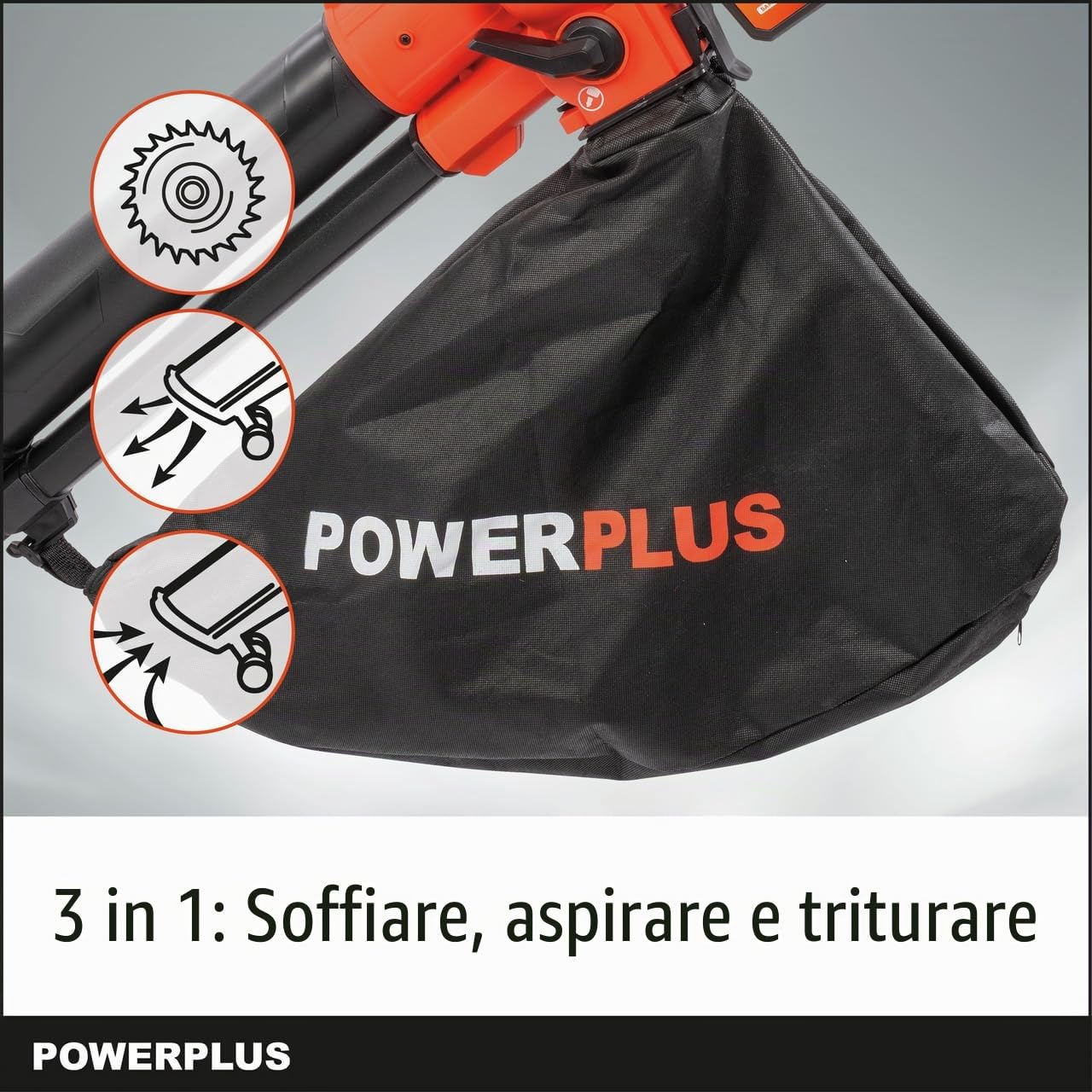 POWER plus - Soffiatore a batteria Dual Power POWDPG75270-40 V, 3 in 1: triturazione, bolle e aspirazione, velocità massima dell'aria di 210 km/h, senza batteria e caricatore