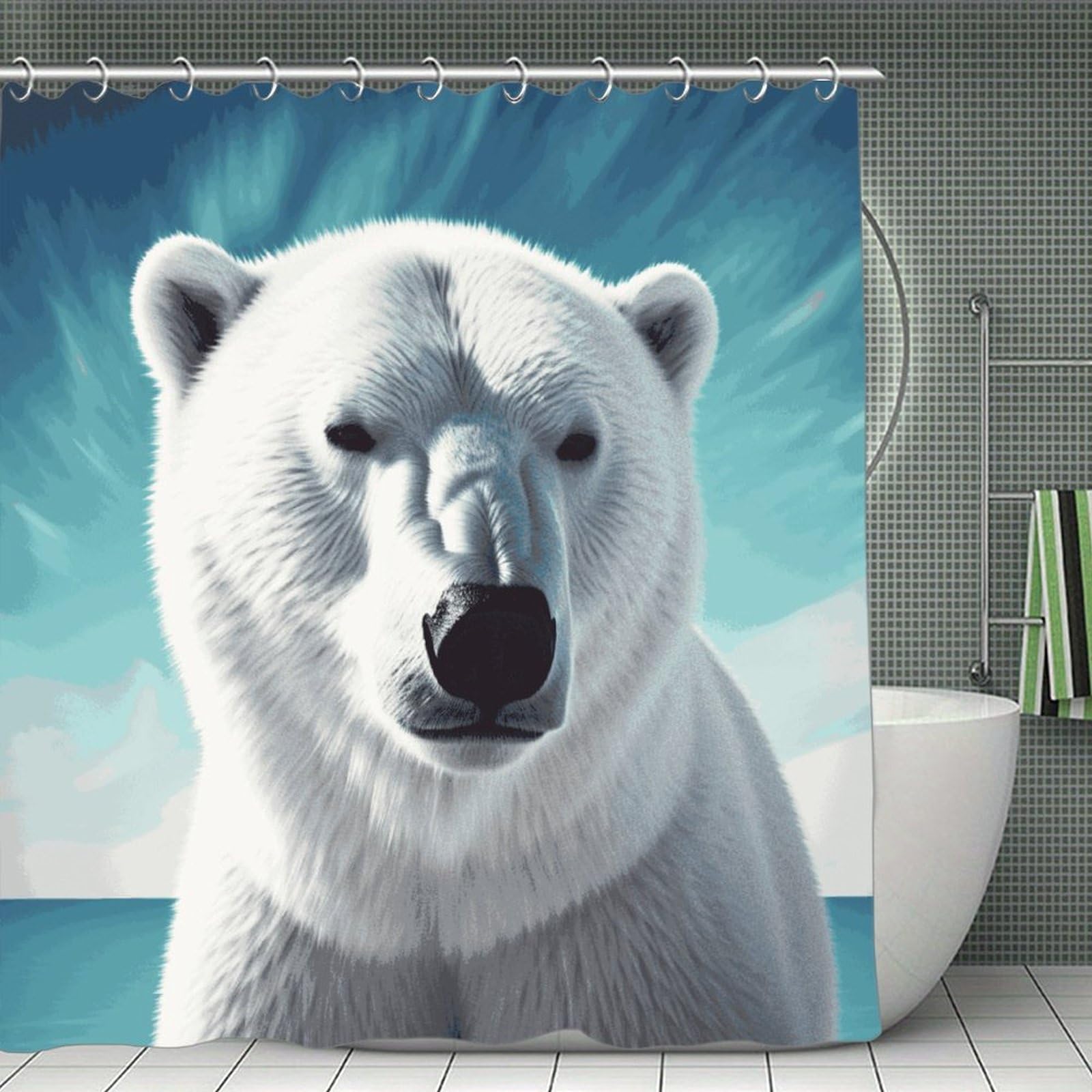 VstaDank Polar Bear Shower Curtain Light-Weight Blackout Bathroom Curtain Washable Shower Liner 71x71 Inch Bath Curtain with Metal Holes Bathtub Bath Room