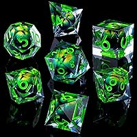 Vista 30 de YEMEKO Beholder's Dargon Eye DND - Juego de dados de ojo de gato con núcleo líquido, borde afilado, hechos a mano para Dungeons and Dragons Ttrpg
