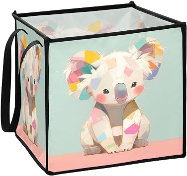 Rustic Colorful Koala clothes storage basket for book foldable small fabric cube storage bins 13x13x13 In