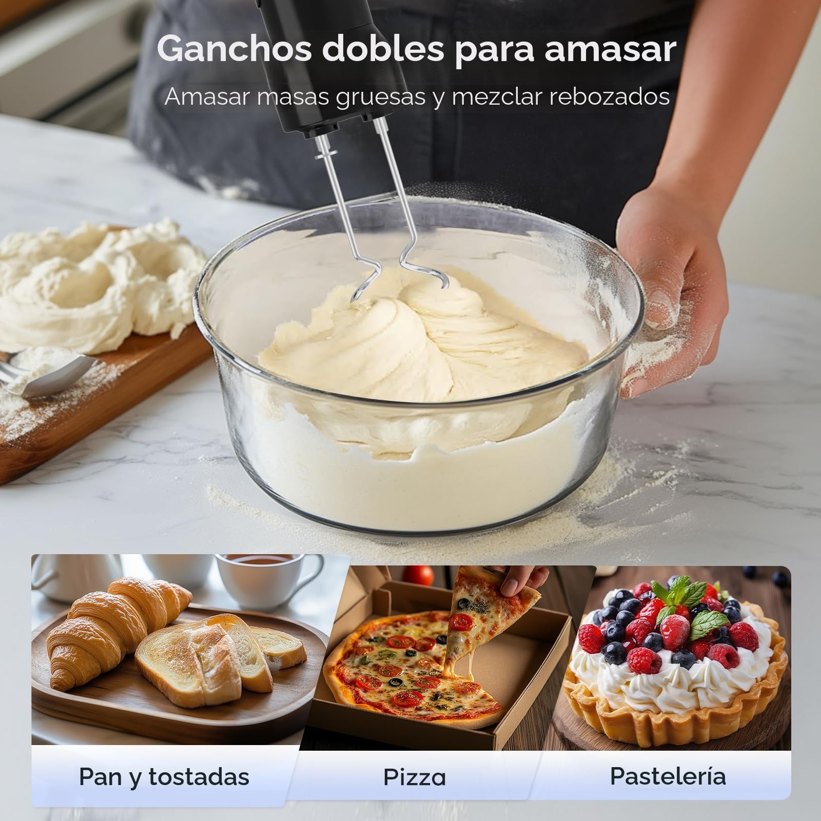 Ganiza Batidora de mano eléctrica 10 en 1, potente batidora de 1200 W con control de velocidad y botón TURBO, Multifunción picadora con doble espumador de leche, para preparar salsas y batidos