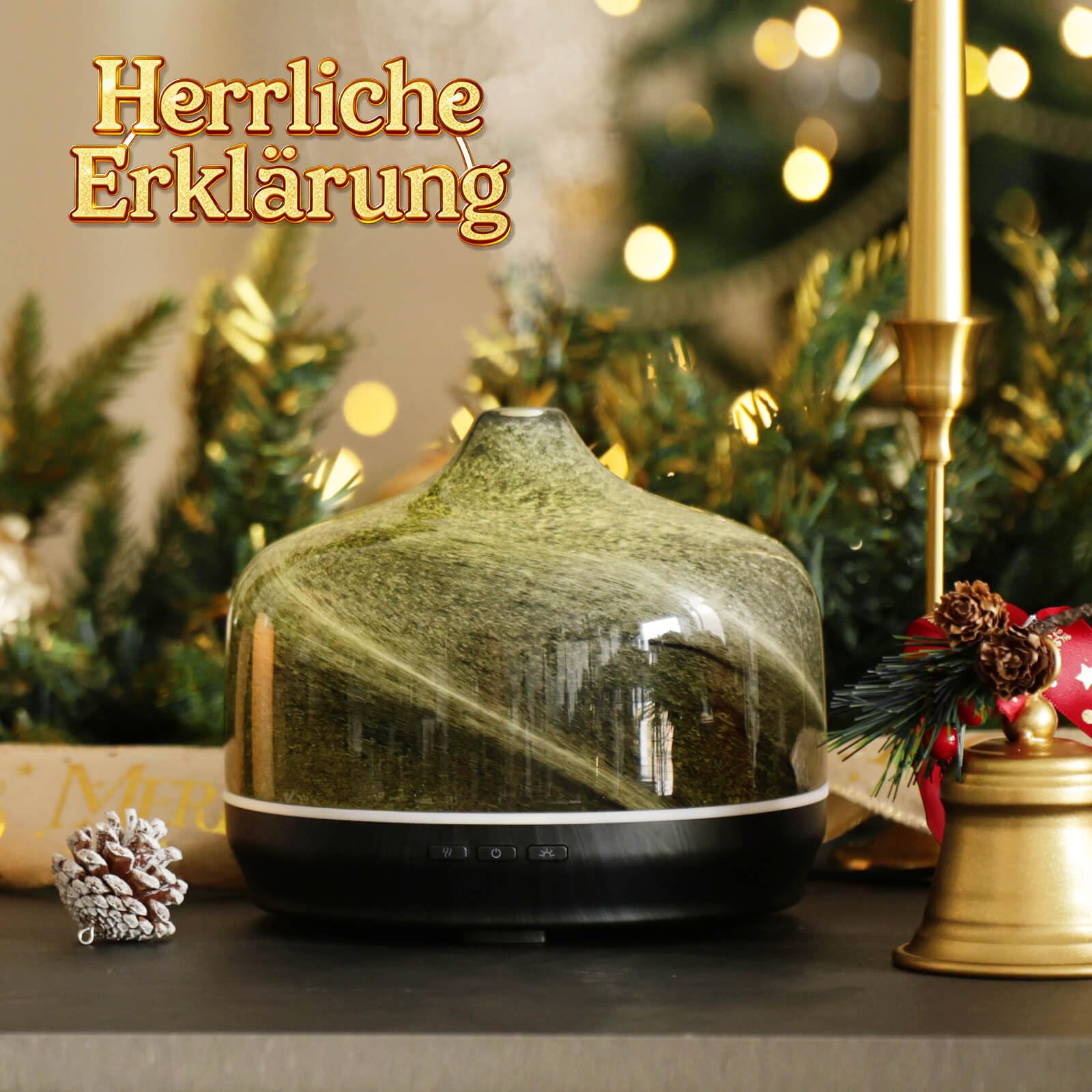 Porseme Aroma Diffuser 500ml, Handgeblasen Glas Luftbefeuchter Ultraschall | Aromatherapie Öle Diffusor mit 7 farbigem LED Licht,Diffusor für Ätherische Öle Letzte 15-21 Stunden,für Wohnung (Obsidian)