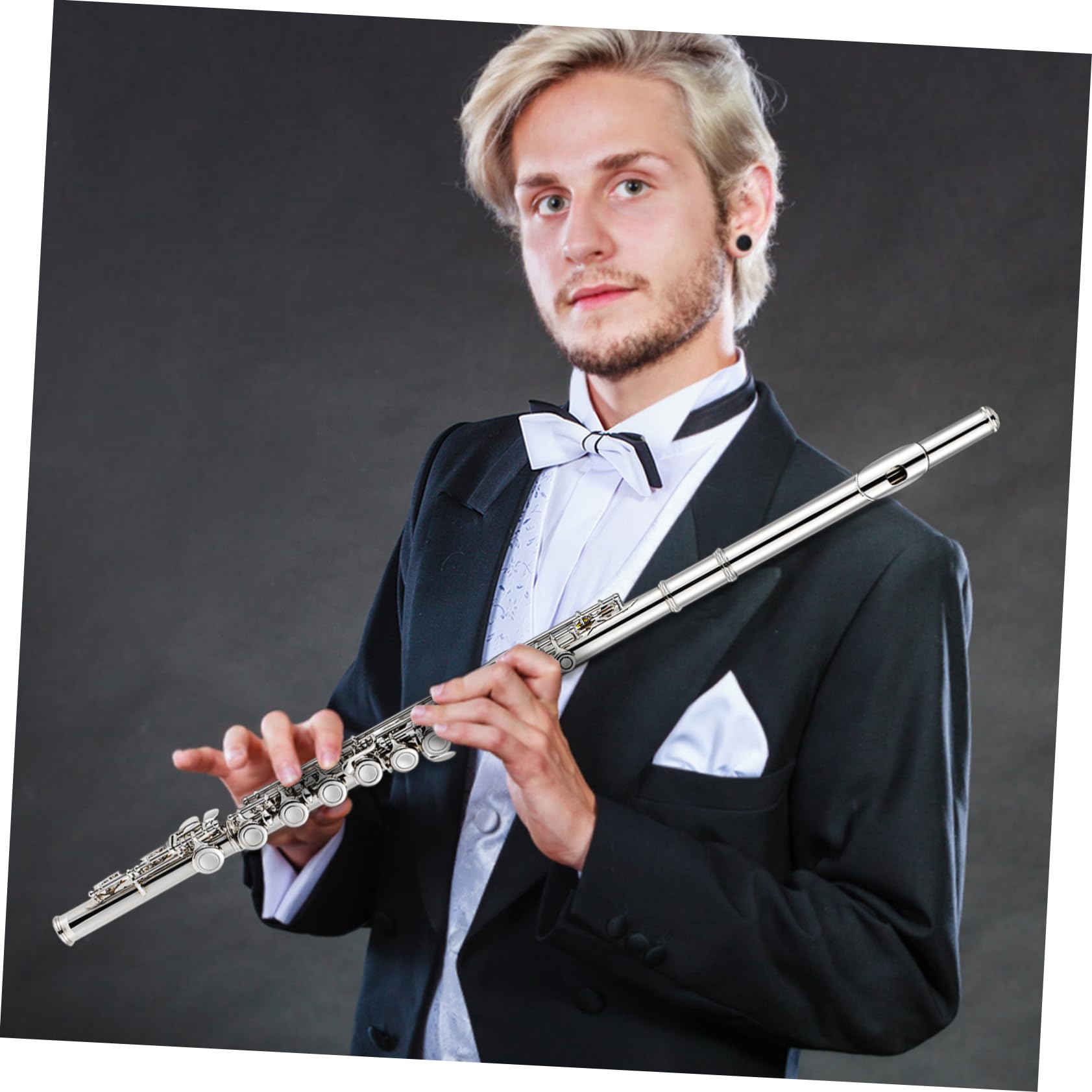 Flauta en Do de Latón Plata para Niños, Instrumento Musical