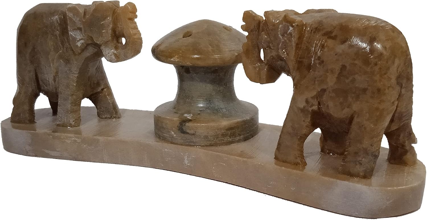 Purpledip Stone Incense Stick Holder Agarbatti Stand: Saluting Elephants (12474)
