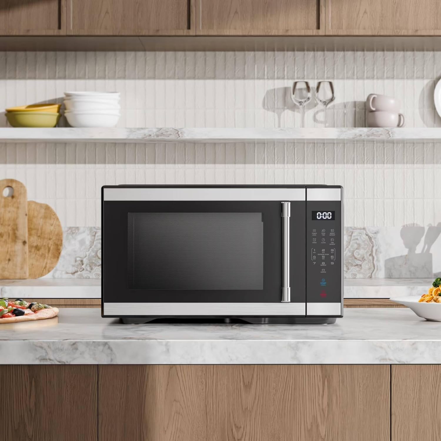 1.1 Cu PresetsFt Countertop Microwave Oven, 1000W with 10 Power Levels, Digital Touch Controls, LED Display, One-Touch Cooking (Stainless Steel)