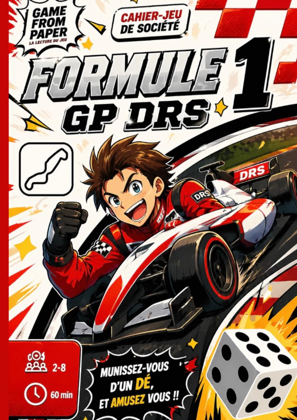 CAHIER-JEU DE SOCIETE. GAME FROM PAPER. FORMULE 1 – GP DRS: LE CAHIER-JEU QUI TRANSFORME VOTRE TABLE EN GRILLE DE DÉPART