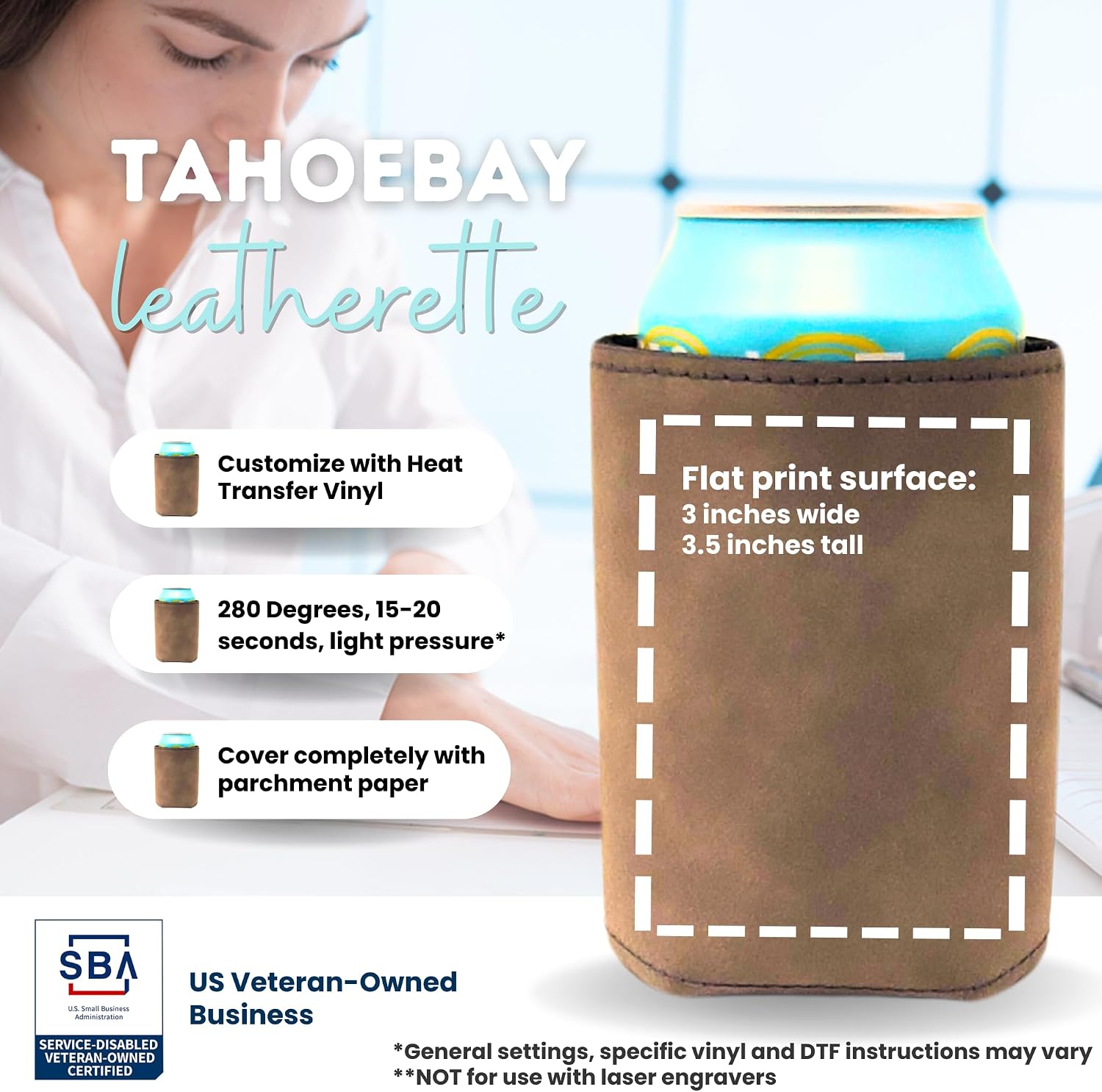 TahoeBay Leatherette Can Cooler Sleeves in Bulk, 12-Pack, Rustic | Blank Faux Leather, Plain Neoprene Beer Coolers for 12 oz Cans, Blanks for Heat Transfer Vinyl, Groomsmen Gifts, Party Favors