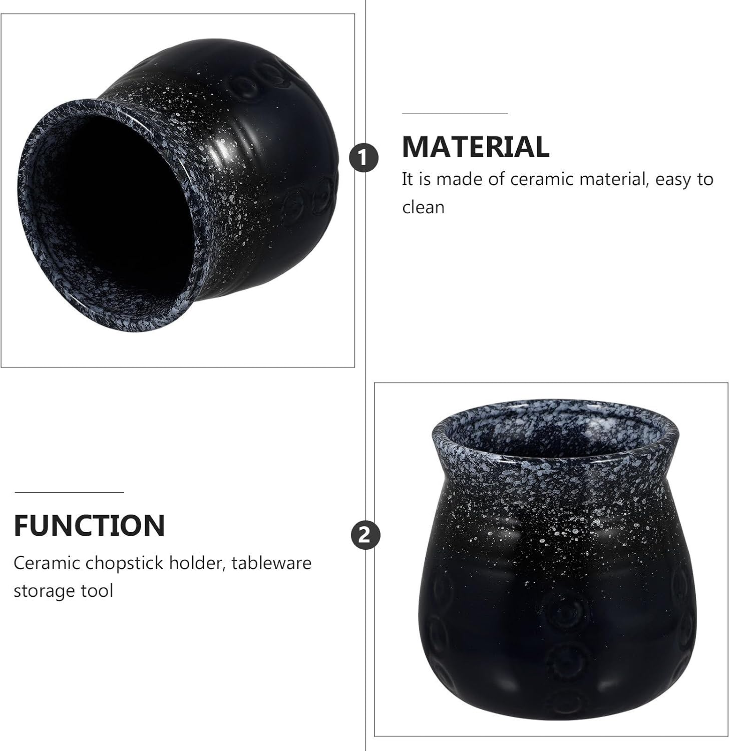Ceramic Chopsticks Holder Storage Container for Kitchen Utensils with Elegant Japanese Style Vintage Design, Black Color, Home Decoration and Storage for Chopsticks Forks