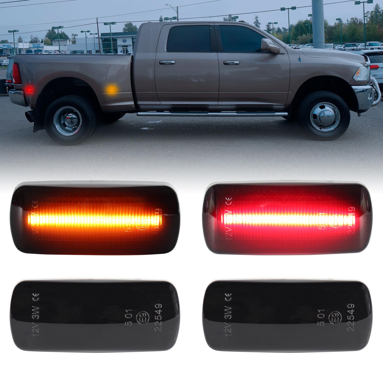 D-Lumina 4-Piece Smoked LED Side Marker Lights For 2010-2017 Dodge Ram 2500/3500 Dually