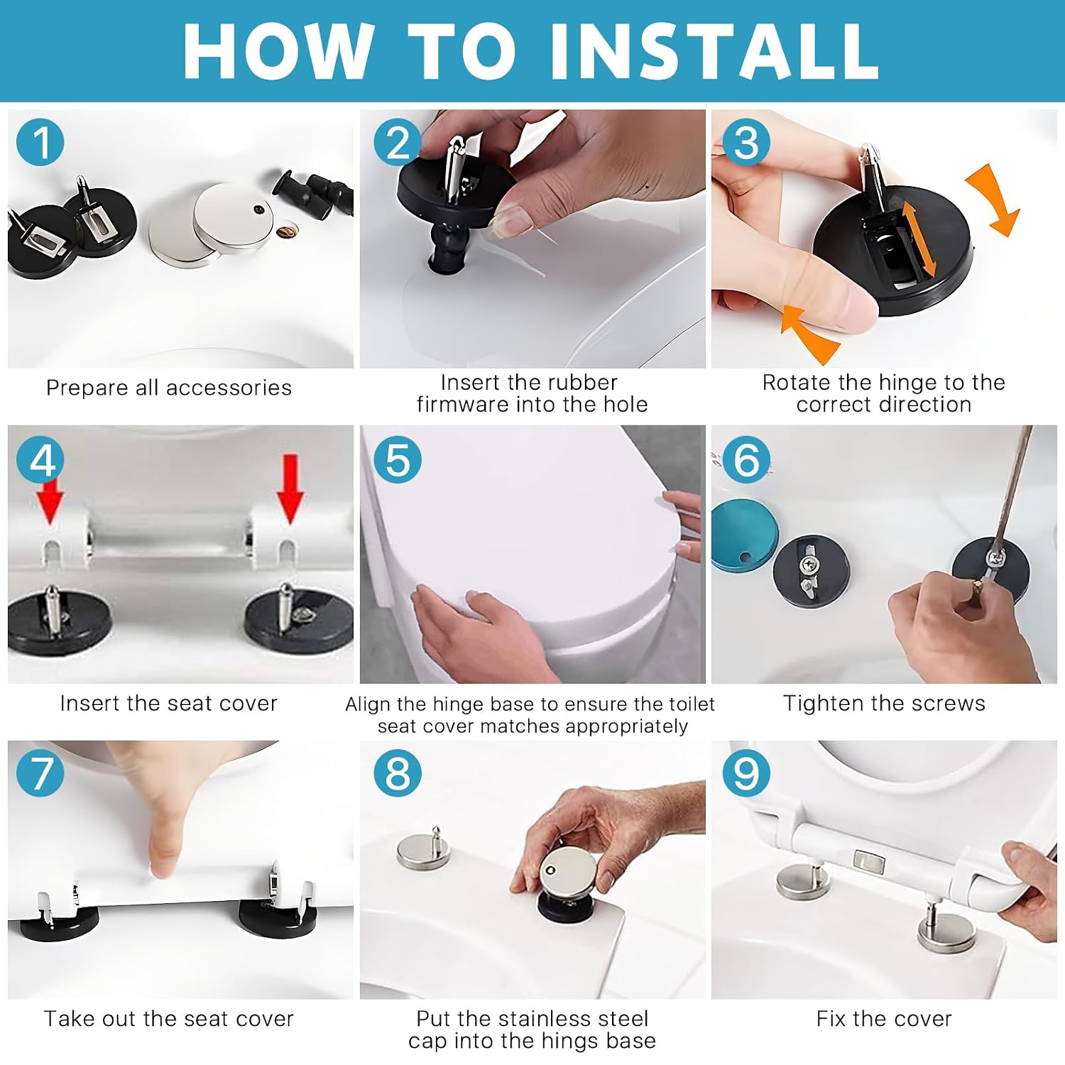 Supkiir 4Pcs Toilet Seat Bolts and Screws, Quick Release Top Hinge Fixings, Expanding Rubber Top Nuts Screws, Easy to Install Universal Toilet Seat Replacement Parts Kit for Home Bathroom