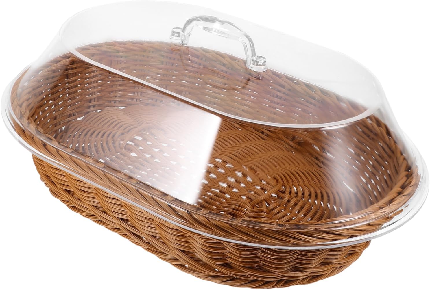 Zerodeko Woven Food Preservation Basket with Lid 36cm Oval Rattan Storage Basket for Fruits Snacks and Baked Goods for Kitchen and Party Use