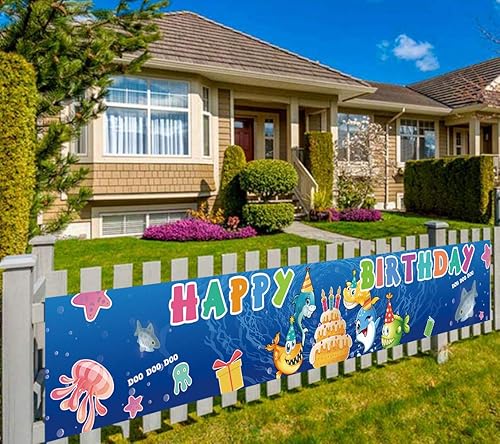 Banderín grande para cumpleaños con tiburón para niños, decoración de fiestas de cumpleaños, suministros de fiesta de cumpleaños, suministros de