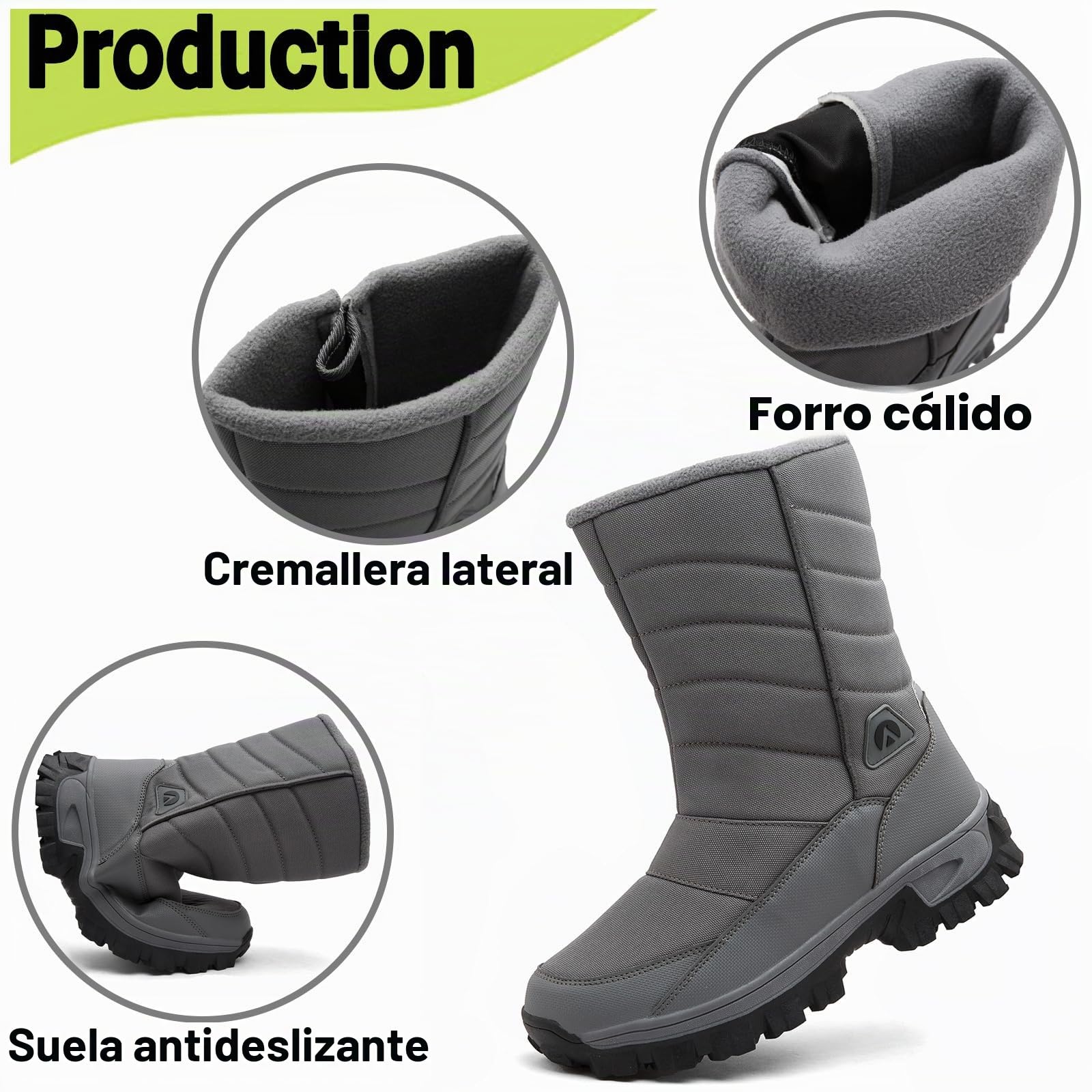 Botas de Nieve Hombre Impermeables Botines de Invierno Forro Cálido Antideslizante Botas de Senderismo
