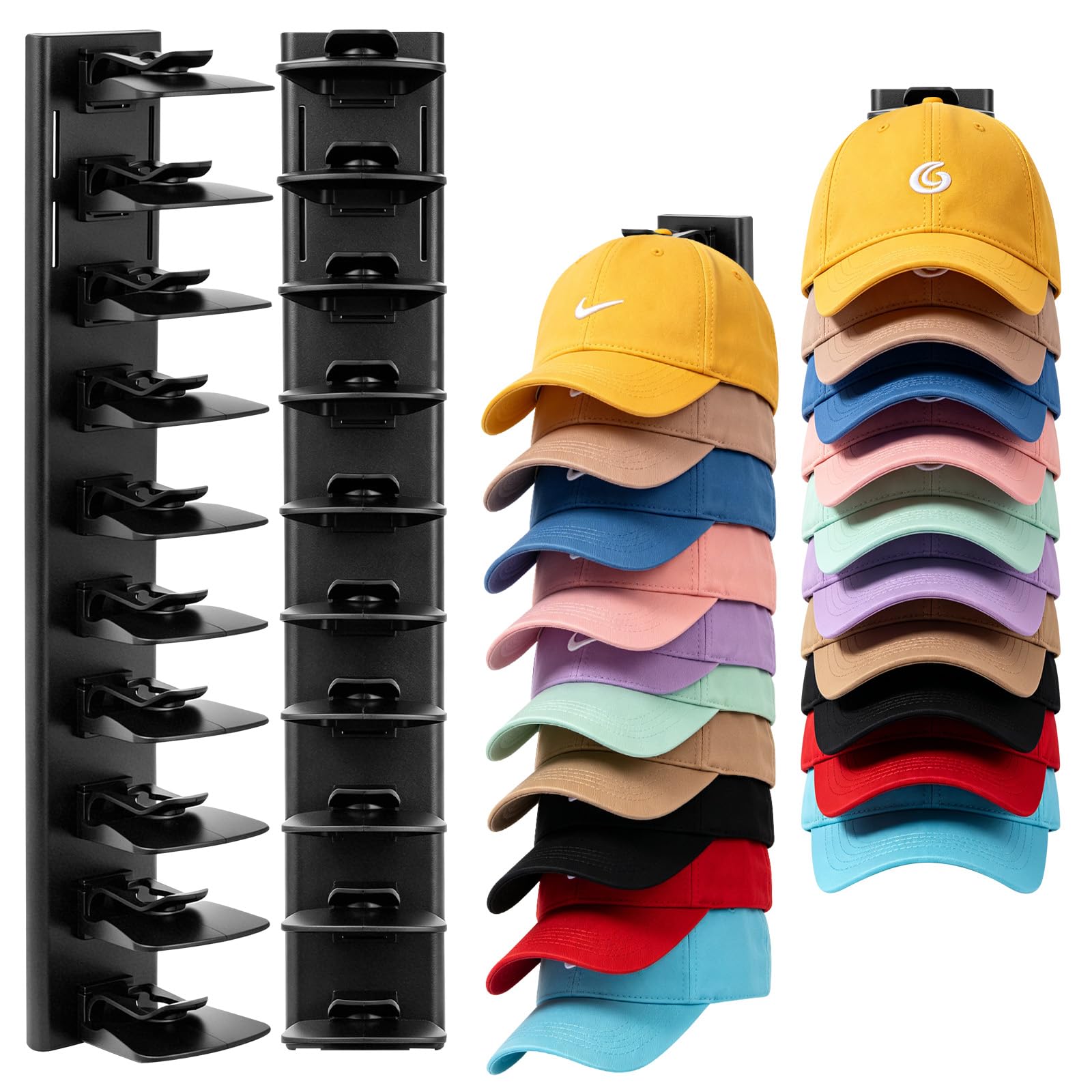 2 Stück Cap Halterung Wand für Baseballkappen, Cap Halter bis zu 40 Hüte, Stark Selbstklebender Kappenhalter mit Schrauben, Cap Organizer & Kappen Aufbewahrung für Tür Schrank Schlafzimmer