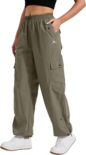 Pioneer Camp Womens Parachute Cargo Pants with Pockets Baggy High Waisted Quick Dry Hiking Pants Lightweight Wide Leg