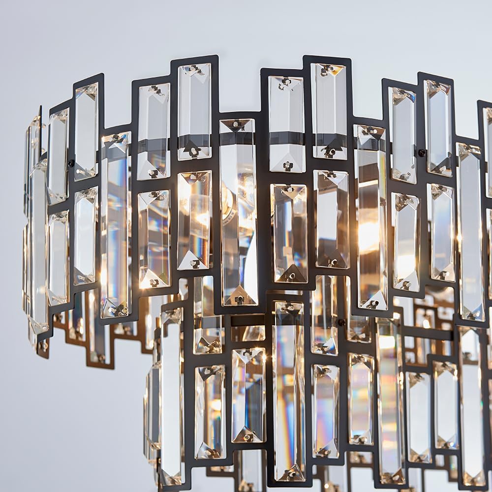 Black Contemporary Chandelier Foyer Entryway Lighting, 2-Tier Large Foyer Entrance Chandeliers for Living Room Kitchen Island High Ceiling Big Crystal Chandelier(Length 55.1 inch 21 Lights)