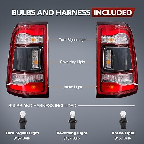 Miniatura 3 de Conjunto de luz trasera para Dodge Ram 1500 2019-2022 Lámparas traseras LED de humo negro sin detección de punto ciego, lado izquierdo del