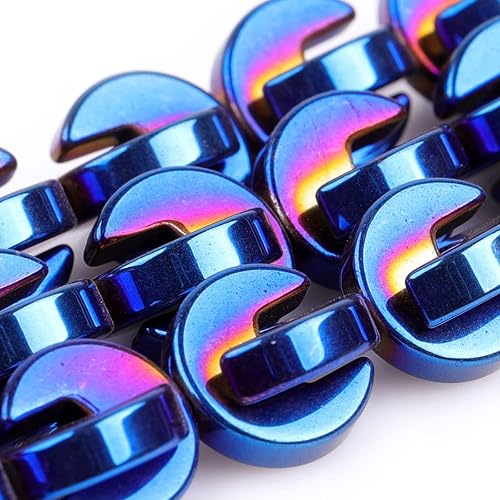 Miniatura 2 de Cuentas de hematita para hacer joyas, piedras preciosas semipreciosas de 0.394 in, estilo luna, color azul, revestimiento metálico, 15 pulgadas JOE
