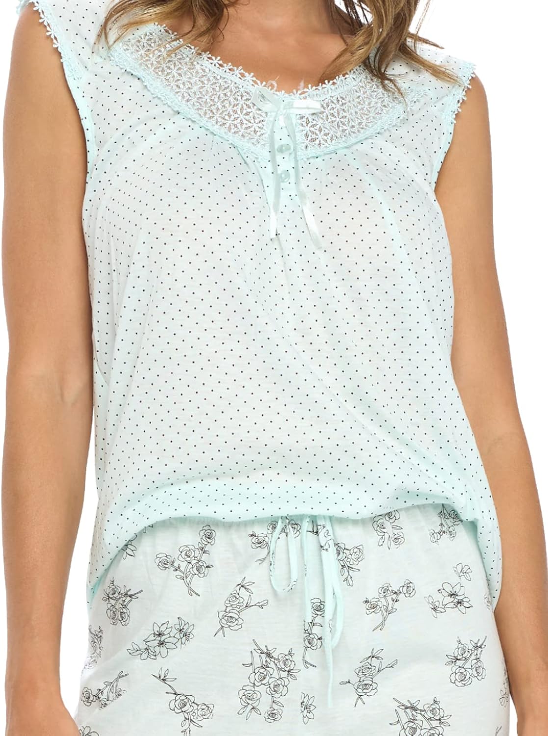 Casual Nights Women's Lace Sleeveless Top and Capri Bottom Sleepwear Pajama Set - Image 4