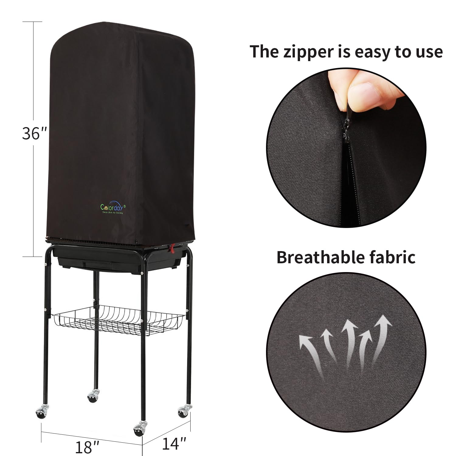 Colorday Good Night Bird Cage Cover for Large Bird Cage with Play Top (Patent Pending) (Black, 64"), 36 inches H - Image 3