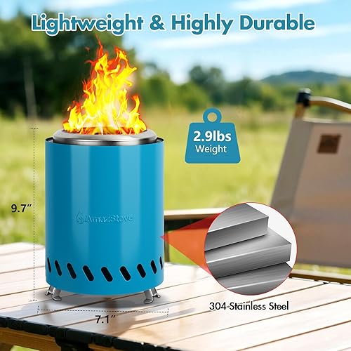 Miniatura 25 de Hoguera de mesa de 9.7 x 7.1 pulgadas, estufa de campamento de bajo humo para fogatas de combustión segura al aire libre, pellets de combustible