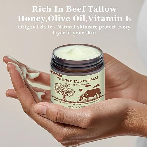 Miniatura 3 de Tallow For Skin Bálsamo de miel de 7 onzas sin perfume alimentado con pasto de carne seca hidratante facial Mantequilla corporal orgánica con loción