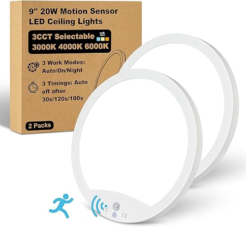 Luces de techo con sensor de movimiento con cable duro, luces de techo LED de movimiento de montaje empotrado de 9 pulgadas, 20 W, 3000 K, 4000 K,