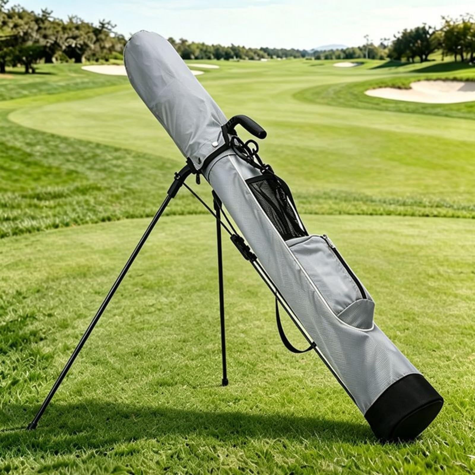 Standbag mit Netztasche wasserdicht Golf-Standbag tragbar Golfbag mit Standfuß für Driving Range, Grau