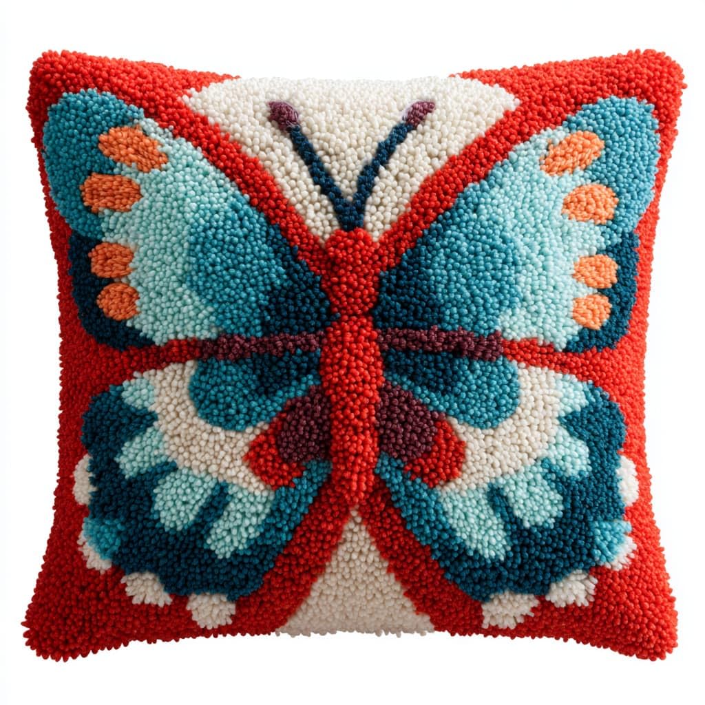 Taxpy Latch Hook Cushion Kits, Animals Butterfly Pillow Cover Making Crochet Craft Kits Pre Printed Canvas Wool Yarn DIY Needlework Pillow Cover Sofa Cushion 43x43cm