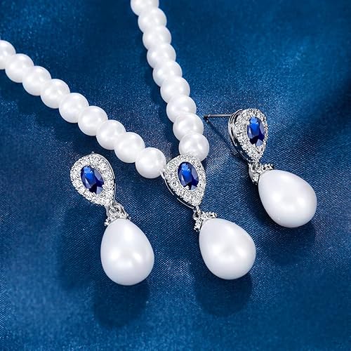 Miniatura 4 de Juego de collar y aretes de perlas redondas de circonita cúbica para mujer