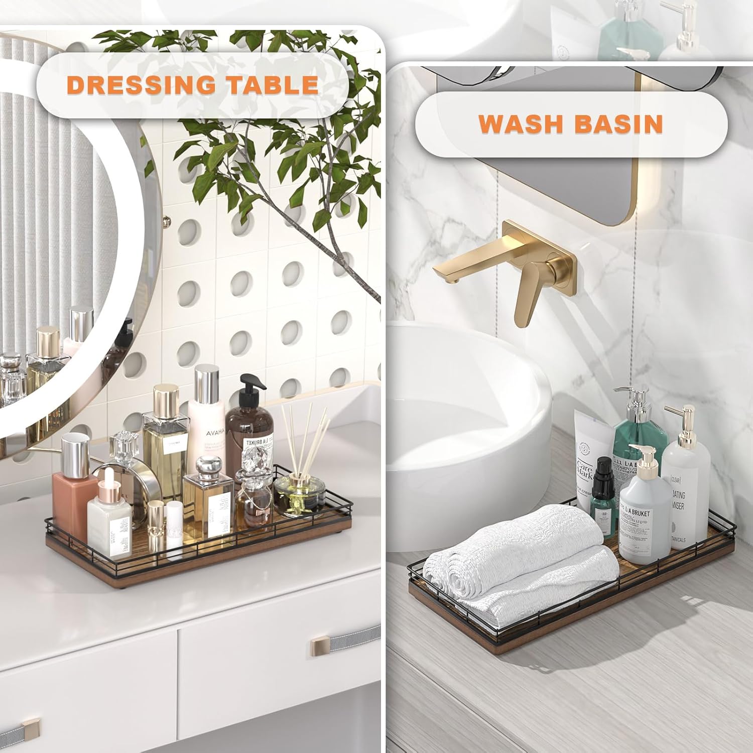 Acacia Bathroom Toilet Tank Tray, 13" Wood Toilet Paper Storage Basket Back of Toilet Basket Organizer, Vanity Tray for Perfume Makeup Candle Kitchen Counter Coffee Table Decor - Image 8