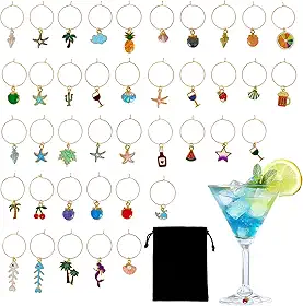 40 pingentes de taça de vinho, marcadores de copo de vinho, identificadores para taças de caule, copos para degustação de vinho, festa de casamento, aniversário, festival, decoração