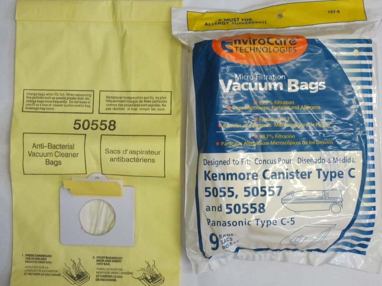 Envirocare Kenmore Mircrofiltration Canister Vacuum Bags - 50558, 5055, 50557 45bags