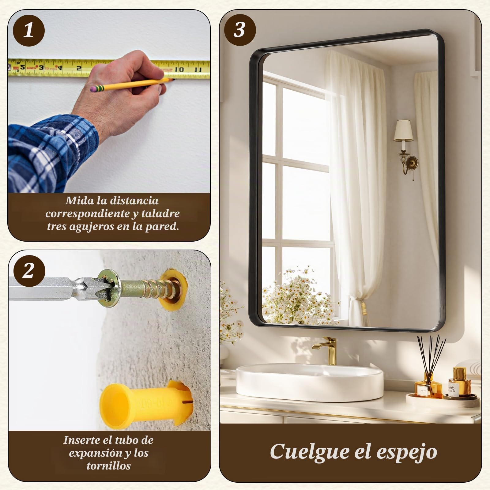 Koonmi Espejo de Pared con Marco Profundo, 75 x 55 cm, de Lujo, de Gama Alta, Rectangular, con Marco de Esquina fileteada, Espejo colgado Horizontal o verticalmente, Negro