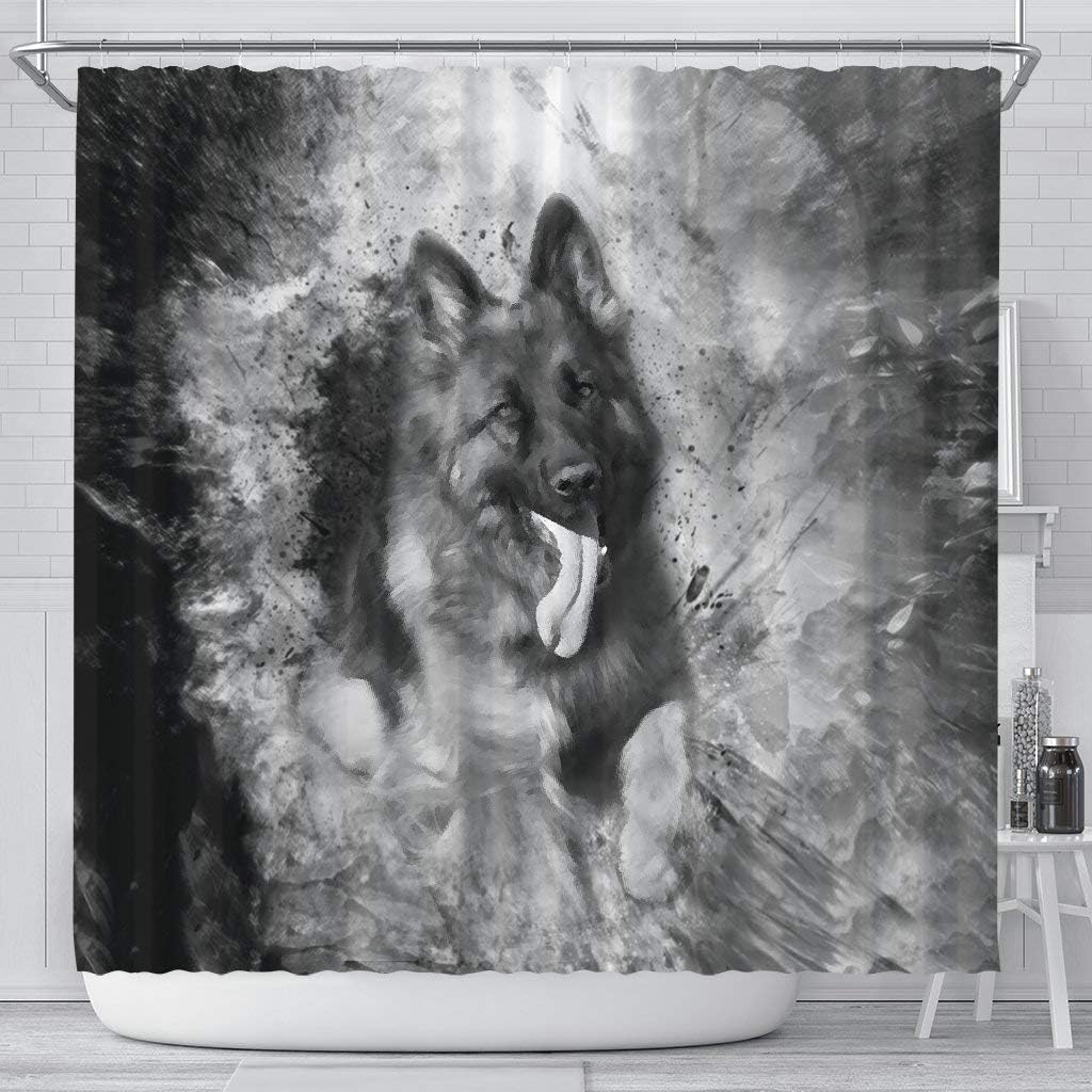 German Shepherd Black and White Print Shower Curtains