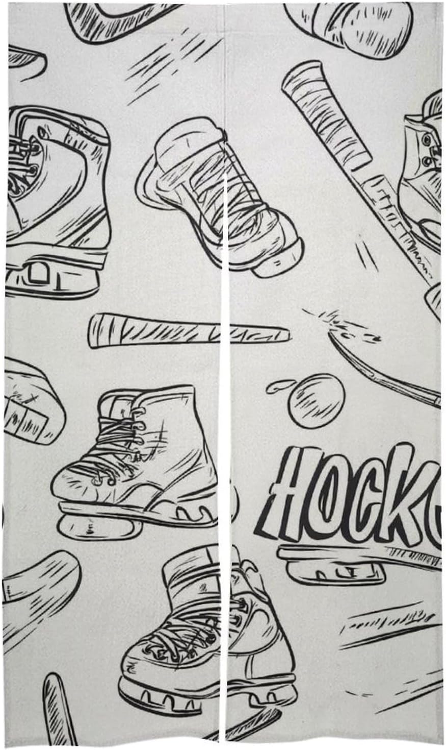 Hockey Skates And Ice Pucks Fashion Door Curtains WC Partition Curtain for Kitchen Store 57×17 Inches