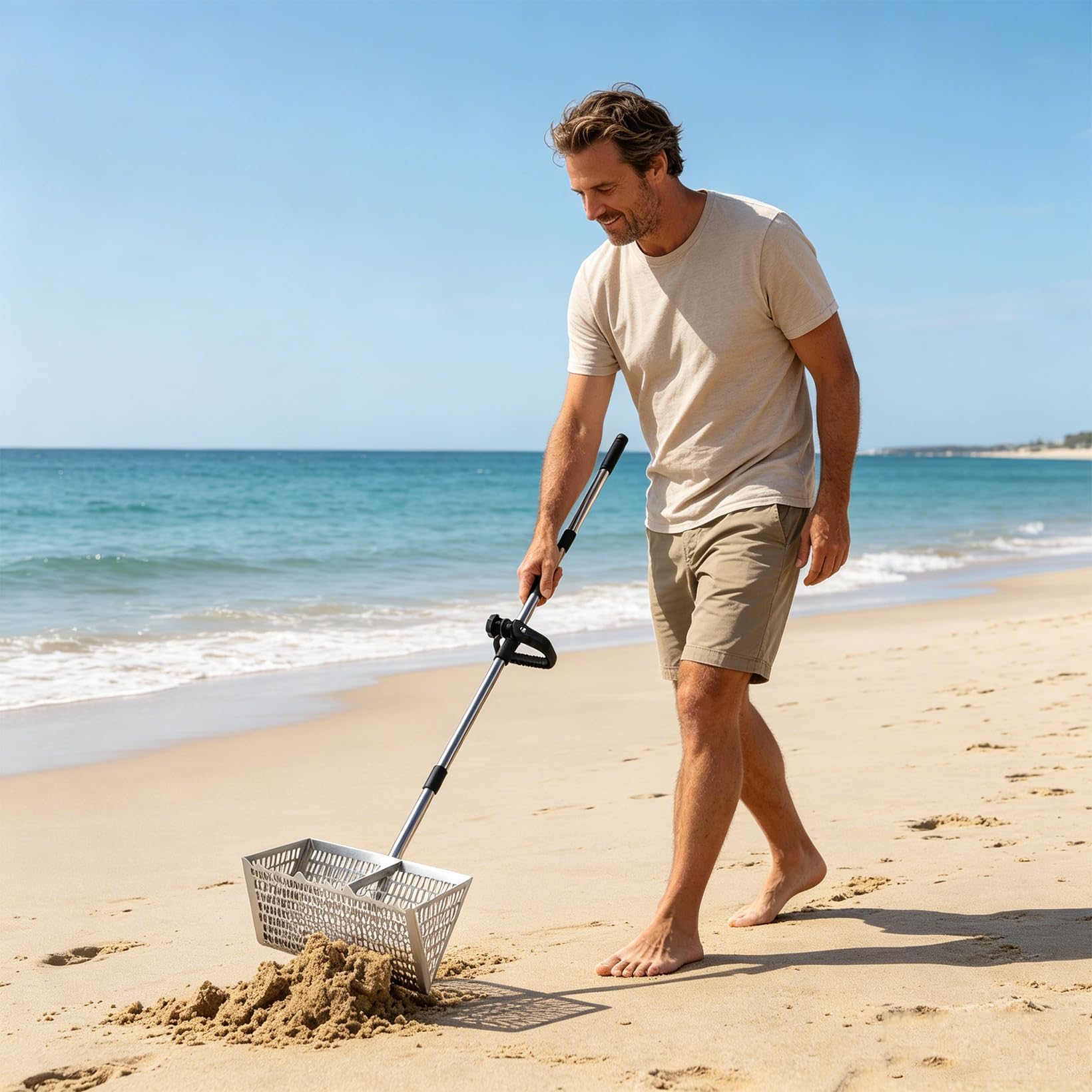 Rastrello da spiaggia | rastrello da spiaggia rimovibile in acciaio al carbonio con setaccio per sabbia, pala, secchio e guanti