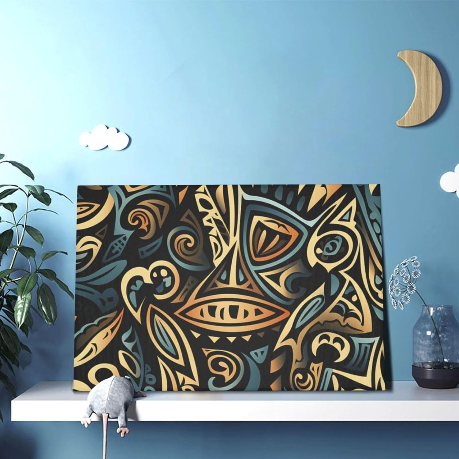GFLFMXZW Canvas Wall Art For Living Room Tribal Abstract Printed Decorative Painting Office Wall Decor Bathroom Wall Paintings Posters Home Decoration 12x18 Inch