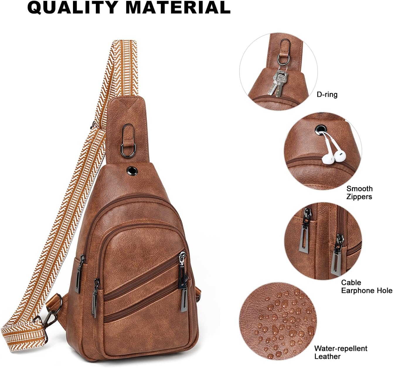 7L Crossboydy Sling Bag for Women Vegan Leather Crossbody Purse Fanny Pack Chest Bag for Travel, Brown - Image 7