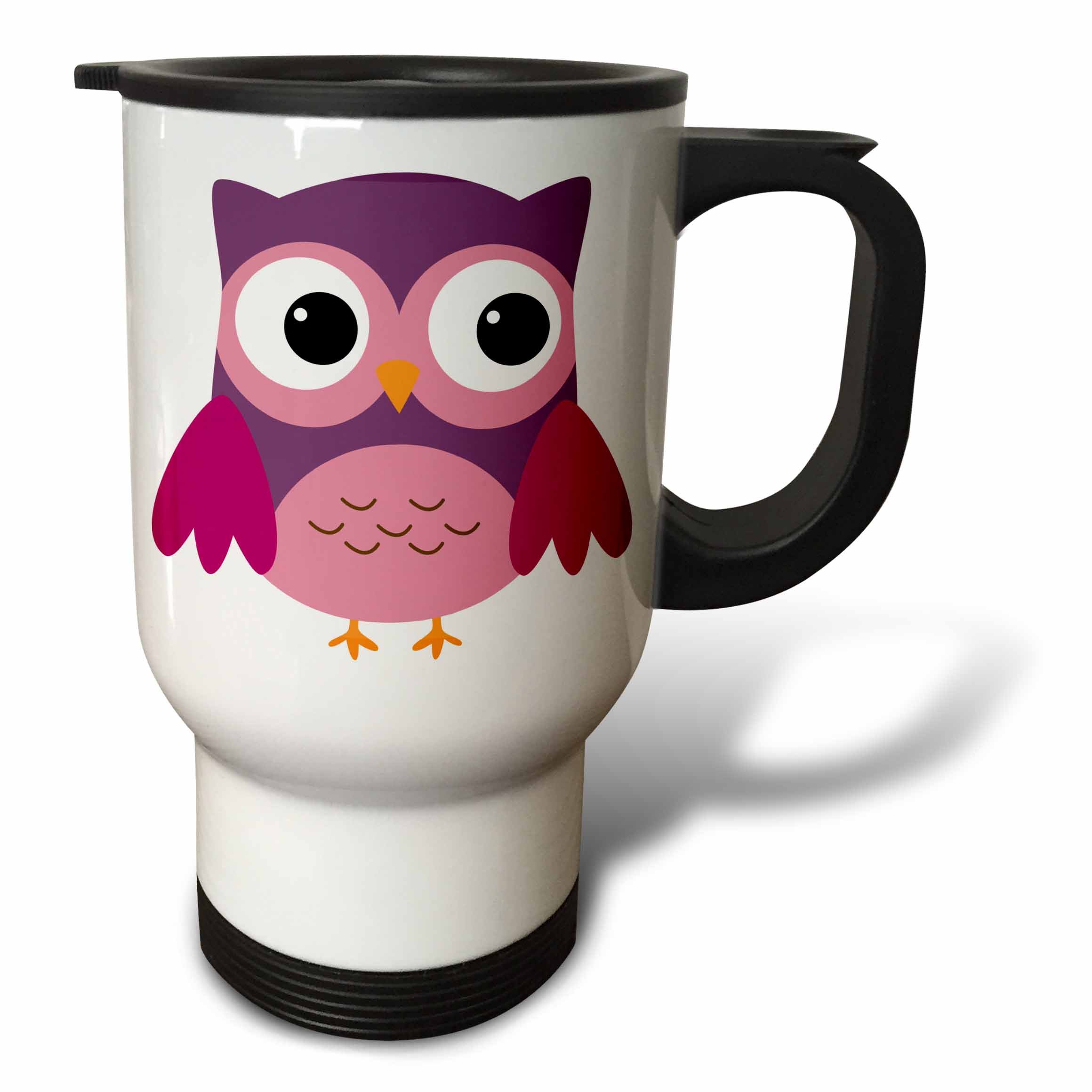 3dRose Cute Purple Owl Stainless Steel Travel Mug, 14-Ounce