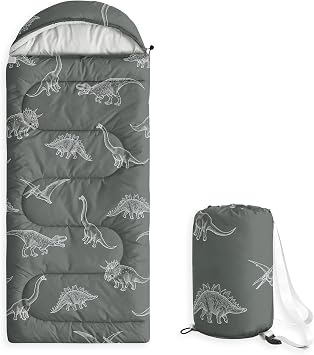 Wake In Cloud - Kids Sleeping Bag for Boys Toddlers, Camping in Warm Cold Weather, Backpacking Lightweight Compact Outdoor Liner for 3 Seasons, Dinosaur Sketch